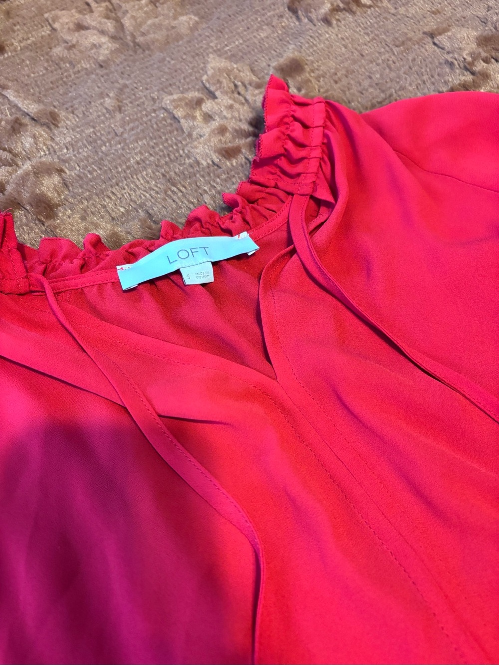 LOFT Red Ruffle Peplum Blouse - Picture 2 of 4